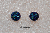 8 mm and 10 mm Blue Drusy Quartz Magnetic OR Pierced Earrings in Sterling Silver Setting - Laura Wilson Gallery 