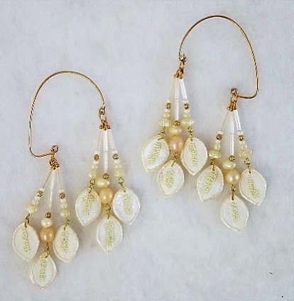 Handmade Pearl and White Fabric Non Pierced Ear Wraps - Laura Wilson Gallery 