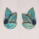 Fabric Magnetic Leaf Earrings in Turquoise and Gold - Laura Wilson Gallery 