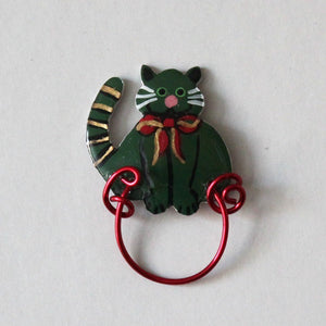 Christmas Cat Magnetic Eyeglass Holder in Red or Green - Laura Wilson Gallery 