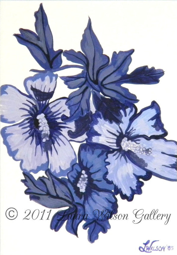 Vintage Blue Flower Original Acrylic Painting - Laura Wilson Gallery 