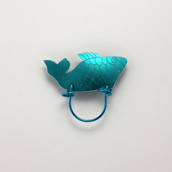 Fish Magnetic Eyeglass Holder in Turquoise Anodized Aluminum - Laura Wilson Gallery 
