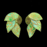 Handmade Green and Gold Batik Fabric Magnetic Non Pierced or Pierced Earrings - Laura Wilson Gallery 