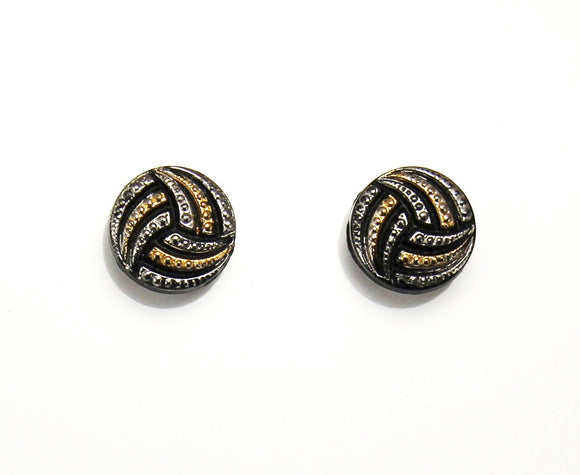 Black Gold and Silver Glass Button Magnetic or Pierced Earrings 13 mm - Laura Wilson Gallery 
