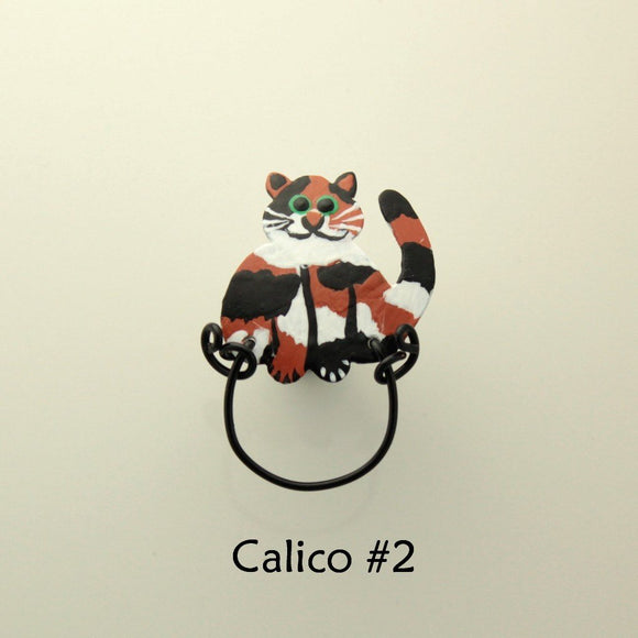 Handmade And Hand Painted Calico Cat Custom Made  Magnetic Eyeglass Holder - Laura Wilson Gallery 