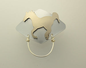 Magnetic Eyeglass Or Badge Holder Gold and Silver Running Horse OOAK Custom Order Original Design - Laura Wilson Gallery 
