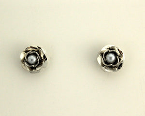 Metal Rose Magnetic Earring With Pearl Center - Laura Wilson Gallery 