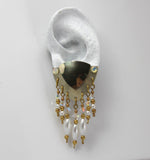 Magnetic Pearl Drop Triangle Earrings in Gold Aluminum with Swarovsky Crystals - Laura Wilson Gallery 