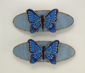 Matched Pair of Hand Painted Light Blue Butterfly Hair Barrettes - Laura Wilson Gallery 
