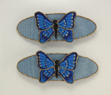 Matched Pair of Hand Painted Light Blue Butterfly Hair Barrettes - Laura Wilson Gallery 