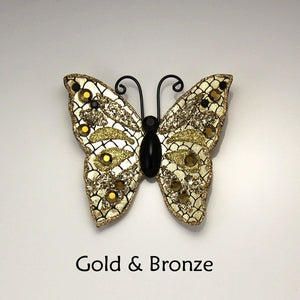 Handmade and Hand Painted Fabric Magnetic Butterfly Brooch with Swarovski Crystals - Laura Wilson Gallery 