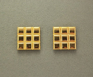 Classic Embossed 14 Karat Gold Plated Pillow 23 mm Square Magnetic Clip On or Pierced Earrings - Laura Wilson Gallery 