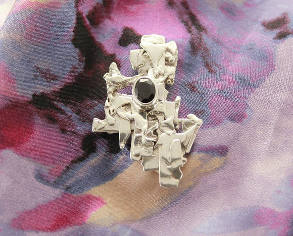 Handmade Original Design Magnetic Fused Silver and Garnet Brooch - Laura Wilson Gallery 