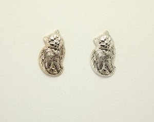 10 x 18 mm Silver Sitting Cat Magnetic or Pierced Earrings - Laura Wilson Gallery 