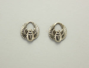 Silver Magnetic Egyptian Winged Scarab Earrings 13 x 15 mm - Laura Wilson Gallery 