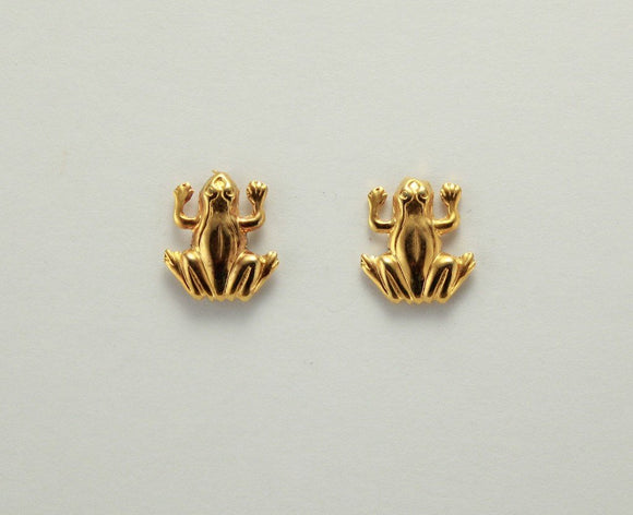 Tiny 14 Karat Gold Plated Frog Magnetic Non Pierced Clip Earrings - Laura Wilson Gallery 