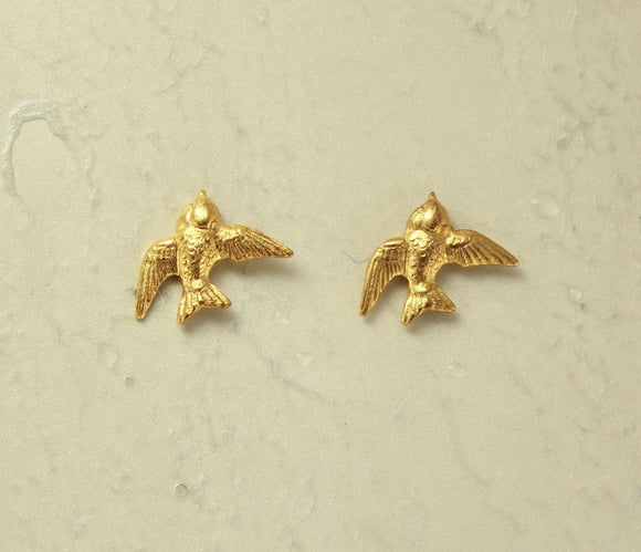 14 Karat Gold Plated  Brass 12 x 15 mm Bird Magnetic or Pierced Earrings - Laura Wilson Gallery 