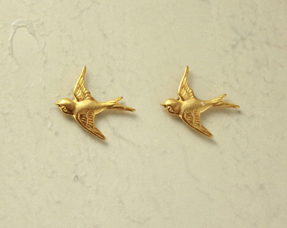 14 Karat Gold Plated  Brass 18 x 18  mm Bird Magnetic Clip Earrings - Laura Wilson Gallery 