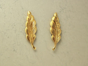 14 Karat Gold Plated  Brass Feather Magnetic or Pierced Earrings - Laura Wilson Gallery 