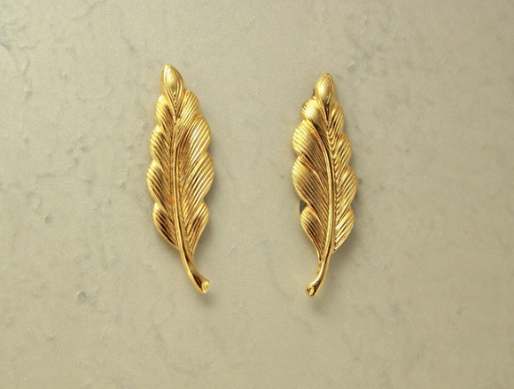 14 Karat Gold Plated  Brass Feather Magnetic or Pierced Earrings - Laura Wilson Gallery 