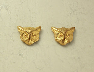 Magnetic 14 Karat Gold Plated  Brass Owl Earrings - Laura Wilson Gallery 