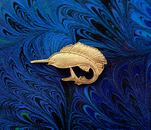 14 Karat Gold Plated Magnetic Swordfish Tie Pin Clip or Tack - Laura Wilson Gallery 