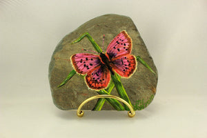 Original Acrylic Painting of a Purplish Copper Butterfly on New York Slate - Laura Wilson Gallery 