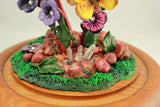 Purple and Pink Flower Yellow Butterfly Polymer Clay Sculpture with Glass Dome Display - Laura Wilson Gallery 
