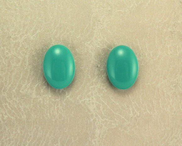 Turquoise Glass  Low Dome Oval Magnetic or Pierced Earring - Laura Wilson Gallery 
