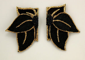 Black and Gold Flower Petal Fabric Magnetic Clip Non Pierced Earrings - Laura Wilson Gallery 