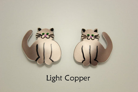 Custom Handmade Non Pierced Magnetic Clip On Or Pierced Fat Cat Earrings - Laura Wilson Gallery 