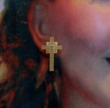 Magnetic 14 Karat Gold Plated Cross Clip Non Pierced Earrings - Laura Wilson Gallery 
