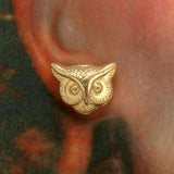Magnetic 14 Karat Gold Plated  Brass Owl Earrings - Laura Wilson Gallery 
