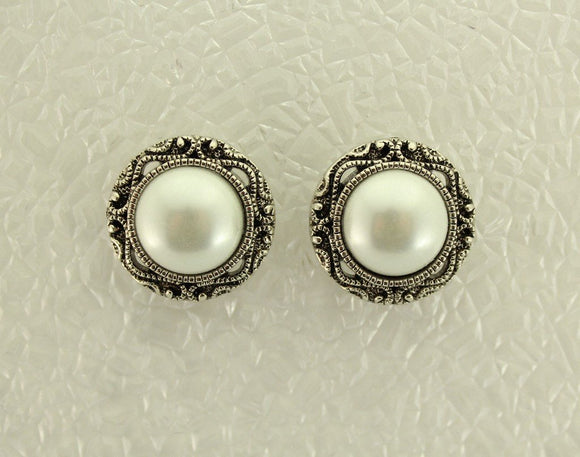 22 mm Magnetic Antique Style Pearl Button Earrings - Laura Wilson Gallery 