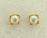 Antique Style Gold Filigree Magnetic Clip Non Pierced Pearl Square Button Earrings - Laura Wilson Gallery 
