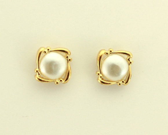 Antique Style Gold Filigree Magnetic Clip Non Pierced Pearl Square Button Earrings - Laura Wilson Gallery 