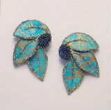 Handmade Green and Gold Batik Fabric Magnetic Non Pierced or Pierced Earrings - Laura Wilson Gallery 