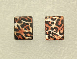 Leopard Print Rectangle Magnetic Plastic Button Earrings - Laura Wilson Gallery 
