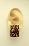 Leopard Print Rectangle Magnetic Plastic Button Earrings - Laura Wilson Gallery 