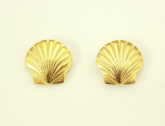 14 mm Scallop Shell Gold or Nickle Plated Magnetic or Pierced Earrings - Laura Wilson Gallery 