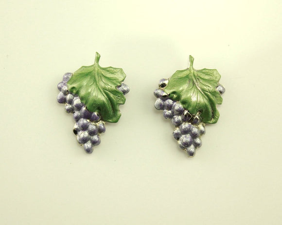 Hand Painted Silver Light Purple Grape Cluster Magnetic Clip Earrings - Laura Wilson Gallery 