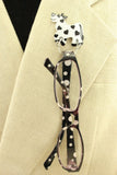 Magnetic Eyeglass Holder Lanyard or Brooch Custom Made Original Design Happy Black & White Cow - Laura Wilson Gallery 