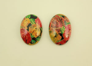 Oval Magnetic Earrings in Rose, Orange, Green, Gold and Black Print 18 x 26 mm - Laura Wilson Gallery 
