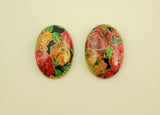 Oval Magnetic Earrings in Rose, Orange, Green, Gold and Black Print 18 x 26 mm - Laura Wilson Gallery 