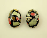 18 x 25 mm Oval Magnetic Earrings in Avocado Green, Coral and Ecru Print - Laura Wilson Gallery 