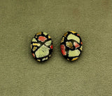 18 x 25 mm Oval Magnetic Earrings in Avocado Green, Coral and Ecru Print - Laura Wilson Gallery 