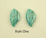 Turquoise Matrix  Low Dome Leaf Magnetic Clip Non Pierced or Pierced Earring - Laura Wilson Gallery 