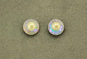 10 mm Round Aurora Borealis Crystal and Creme Pearl Magnetic Non-Pierced Earrings - Laura Wilson Gallery 
