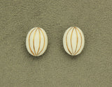 Oval White and Gold Glass Magnetic Clip Non Pierced or Pierced Earrings 14 x 18 mm - Laura Wilson Gallery 