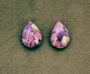 Magnetic 18 x 25  mm Purple or Pink, Mauve, and Silver Teardrop Cabochon Plastic Button Earring - Laura Wilson Gallery 